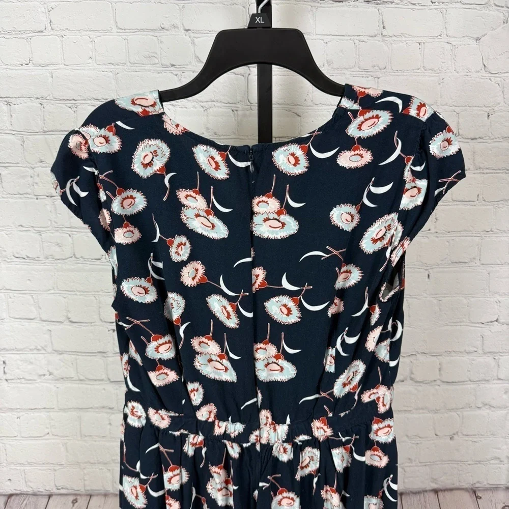 J. Crew Mercantile Floating Floral Ruffle V-Neck Faux Wrap Dress Blue Size 12